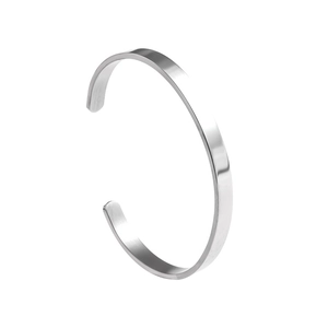 Minimalist silver stainless steel open cuff bracelet with a polished mirror finish