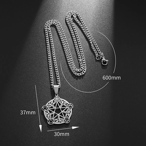 Detailed size chart for stainless steel pentagram pendant with 600mm chain length