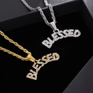 Hiphop Blessed Halskette mit vereistem Buchstaben-Anhänger und Kordelkette in Gold und Silber