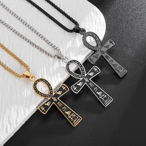 Collana con Pendente Croce Ankh Antico Egitto in Acciaio Inossidabile Simbolo della Vita Geroglifico Gioielli Retro Punk Regalo