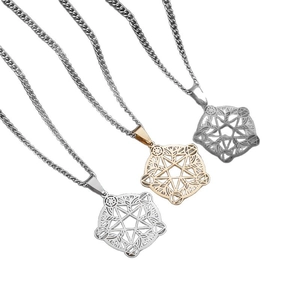 Stainless steel pentagram pendant necklaces in silver, gold and dark grey finishes