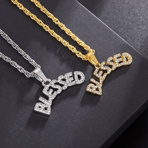 Iced Out Blessed Buchstabe Anhänger Halskette Hip Hop Legierung Strass Schmuck Mit Seilkette Für Herren Damen Streetwear Accessoire