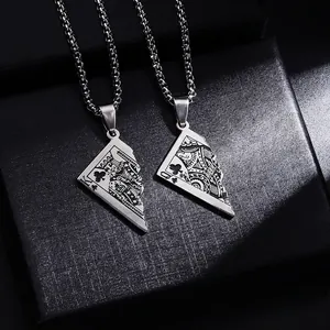 Collier Pendentif Carte Poker Punk Acier Inoxydable Roi Reine Trèfle Hip Hop Streetwear Chaîne Pull Pour Hommes Femmes
