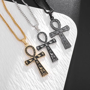 Collane con croce egizia Ankh in oro, argento e nero con catena in acciaio inossidabile