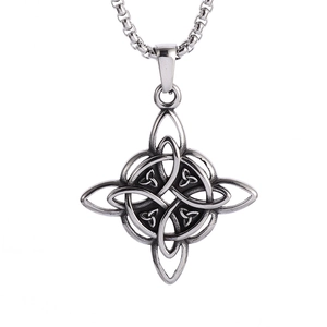 Retro stainless steel Celtic knot pendant necklace with vintage oxidized silver finish