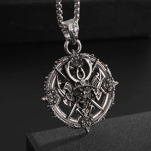 Retro gothic samurai mask pendant necklace in silver stainless steel for men