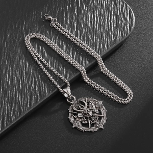 Gothic samurai demon pendant necklace with vintage silver box chain for men
