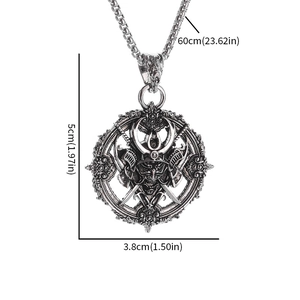 Retro gothic warrior demon pendant necklace with dimensions 5x3.8cm and 60cm chain