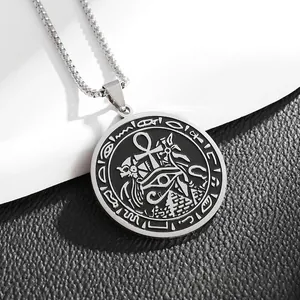 Vintage Egyptian Pyramid Ankh Cross Eye Of Horus Round Pendant Necklace Stainless Steel Retro Mythology Jewelry For Men Women