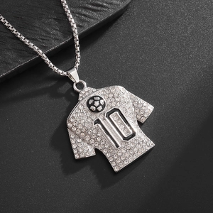 Collier pendentif maillot de foot numéro 10 serti de strass brillants avec chaîne box