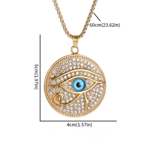 Collier hip hop plaqué or avec pendentif Œil d'Horus serti de strass et œil bleu