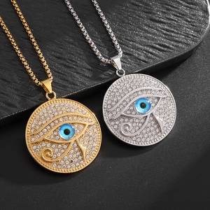 Collier Pendentif Œil D'Horus Hip Hop Pour Hommes Femmes Plaqué Or Argent Alliage Strass Mauvais Œil Médaillon Chaîne Vénitienne Bijoux