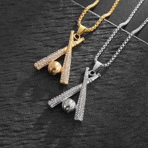 Hip-Hop Baseballschläger Halsketten in Gold und Silber mit glänzenden eisigen Kristallen