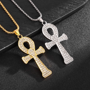 Collana Con Pendente Hip Hop Egiziano Ankh Chiave Della Vita Per Uomo Donna Strass Lega Croce Catena Gioielli Regalo