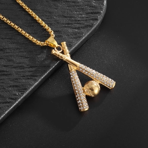 Hip Hop vergoldete Baseballschläger Kette mit Kristallen und Box-Kette für Herren