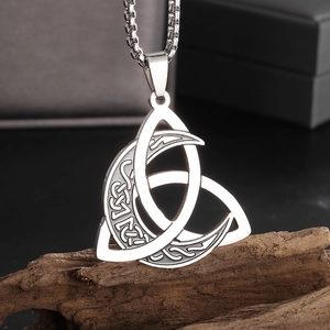 Collar con Colgante de Luna Creciente y Nudo Celta Vikingo de Acero Inoxidable Vintage para Hombre Mujer Joyería Gótica Triquetra Wiccan Pagan