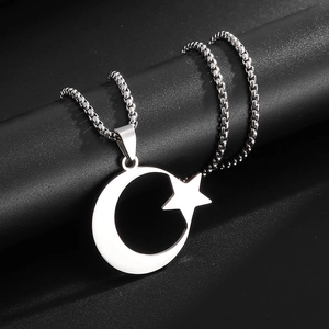 Collier Pendentif Lune Étoile en Acier Inoxydable Pour Femmes Hommes Bijoux de Mode Électroplaqués Chaîne de Boîte Polie