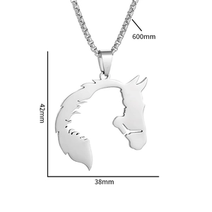 Collier vintage en acier inoxydable avec pendentif évidé cheval et fille de 600 mm