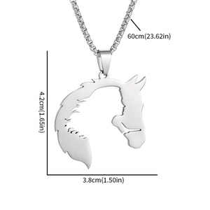Vintage hollow horse head pendant in silver stainless steel with 60cm chain dimensions