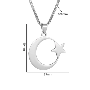 Détails des dimensions du pendentif lune et étoile avec chaîne de 600mm en argent