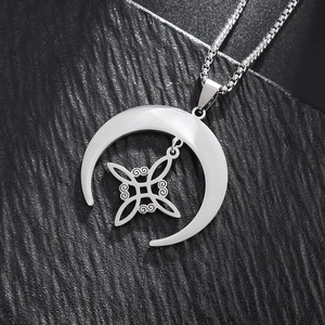 Edelstahl Keltischer Knoten Mondsichel Halskette Für Herren Damen Wikinger Hexenknoten Anhänger Halskette Gothik Retro Silber Schmuck
