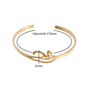 Adjustable 170mm gold stainless steel cuff bracelet featuring a sleek swan design