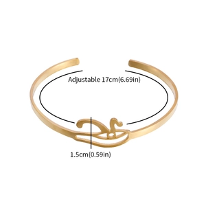 Adjustable golden stainless steel open bangle featuring an elegant swan motif design