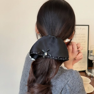 Französischer Stil Satin Schleife Pferdeschwanz Clip Punktemuster Künstliche Perle Dekor Eleganter Haargreifer Für Damen Haarstyling