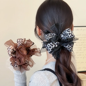 Chouchou en Maille Imprimé Léopard Style Français Élégant Ruban Attache-Cheveux pour Femmes Porte-Queue de Cheval Accessoires de Cheveux Fait Main
