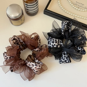 Lot de chouchous léopard en tulle et satin avec accessoires de style français chic