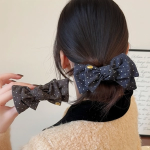 Vintage British Style Polka Dot Bow Hair Claw Clip For Women Elegant Fabric Bun Clip Korean Sweet Hair Clip Accessories