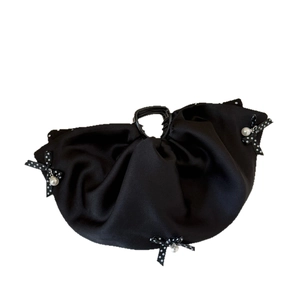 Französische Haarspange aus schwarzem Satin mit eleganten Perlen und Punktmuster