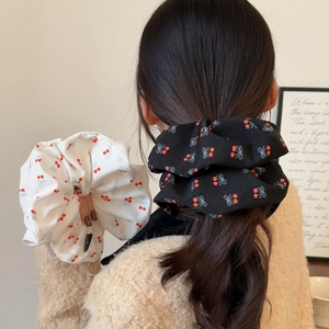 Elastici per Capelli in Tessuto con Stampa a Ciliegia Stile Coreano Dolce Grandi Cerchi Elastici con Fiocco per Donna Ragazza