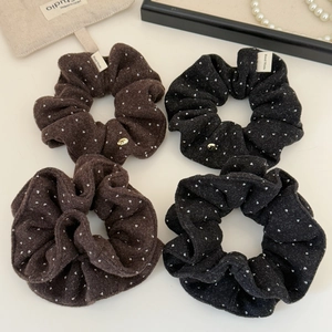 Vintage velvet scrunchies with white heart patterns and elegant gold heart charms