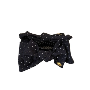 British style polka dot bow hair claw clip with golden metal tag and black fabric design