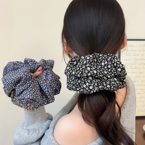 Korean Style Floral Fabric Scrunchies For Women Large Elastic Hair Ties Fashion Pleated Hair Bands Accessories Headwear
