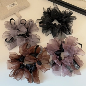 Set of four organza oversized scrunchies with rhinestone ribbons in assorted colors