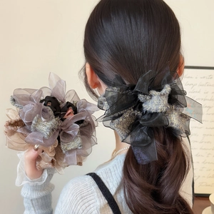 Bow Mesh Scrunchies For Women Large Organza Patchwork Hair Ties Elegant Ponytail Holder Handmade Fashion Hair Accessory