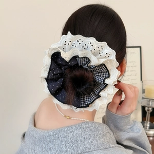 Elegante elastico per capelli a quattro strati in pizzo a scacchi da donna