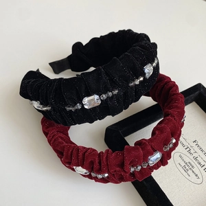 Vintage Velvet Rhinestone Pleated Headband For Women Elegant French Style Sophisticated Hair Hoop Fashion Hair Accessories