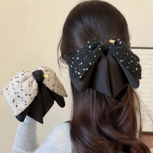 Elegant Bowknot Tweed Fabric Hair Clip For Women Knitted Large Hair Claw Ponytail Clip Autumn Winter Korean Style Accessories