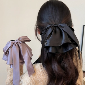 Elegant Large Satin Bow Hair Clip Rhinestone Butterfly Korean Style Grab Clip Delicate Ponytail Accessory For Women