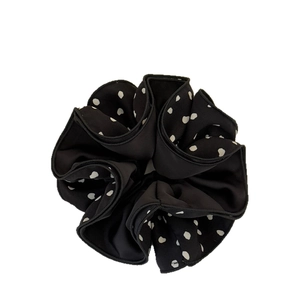 French style black and white polka dot large scrunchie with layered fabric design