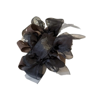 Elegant oversized layered organza ribbon scrunchie in black and coffee for ponytails