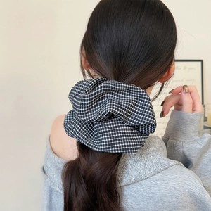 Korean Style Houndstooth Scrunchie For Women Fabric Elastic Hair Tie Black And White Grid Vintage Elegant Ponytail Holder
