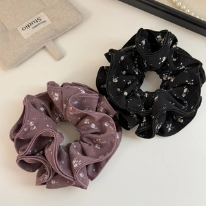 Floral chiffon scrunchie set including black and pink vintage fabric hair ties