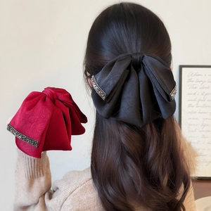 Fermaglio per Capelli con Grande Fiocco in Satin Stile Francese per Donna Elegante Clip a Coda di Cavallo con Strass