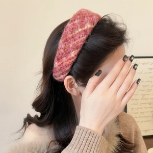 Red Plaid Tweed Wide Headband Thickened High Top Sponge Hair Band Vintage Elegant Christmas New Year Hair Accessories For Women