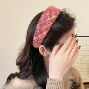 Classic red tweed padded headband for women with a vintage elegant style and high top look
