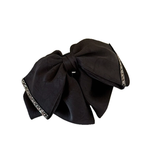 Elegante molletta per capelli a fiocco nero grande con strass argento per le donne
